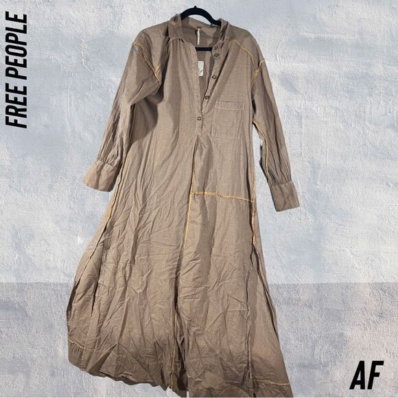 FREE PEOPLE A DAY IN THE BEACH HENLEY MAXI DRESS NWT XSMALL - Picture 4 of 7